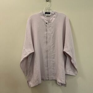 ESKANDAR Linen Button Front Blouse Mandarin Collar Lagenlook Luxury Size 0